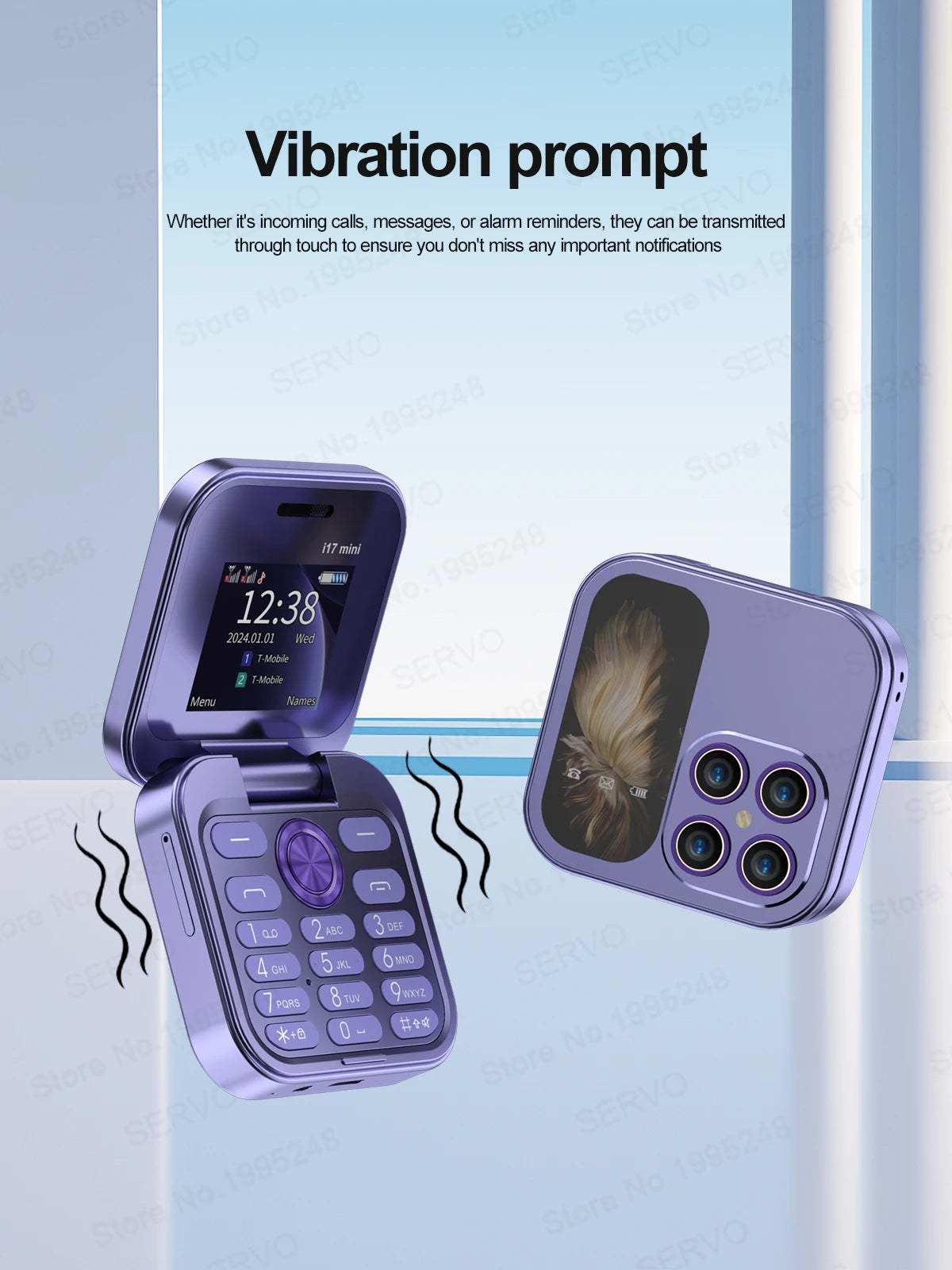 SERVO i17 Mini Flip Mobile Phone 2G Network 1.77inch Screen Dual SIM Flashlight Speed Dial FM Radio Small Fashion Foldable Phone