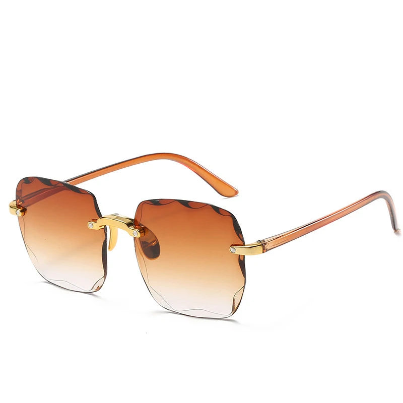 Randlose Damen-Sonnenbrille, modische Verlaufsgläser, Damensonnenbrille, Vintage-PC-Bügel, klassische Designer-Sonnenbrille für Herren