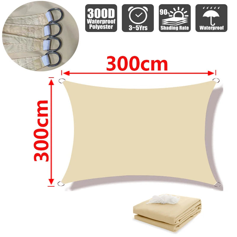 Sonnensegel für den Außenbereich, 300D Polyester, wasserdicht, UV-beständig, für Terrasse, Carport, Garten usw.