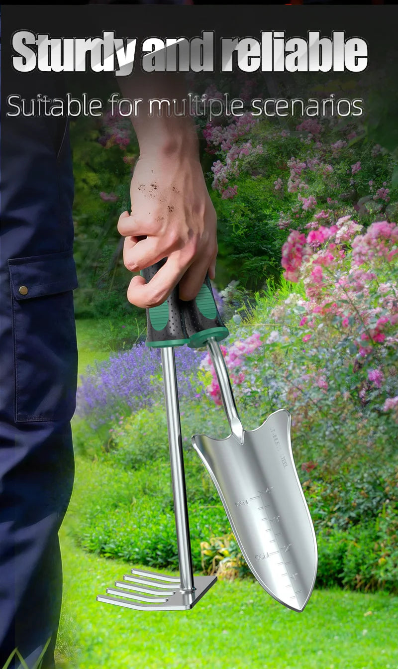 LAOA Multi-Function Garden Tools Collection, Planting Shovel, Soil Rake, Weeding Fork, All-in-One Garden Care Set