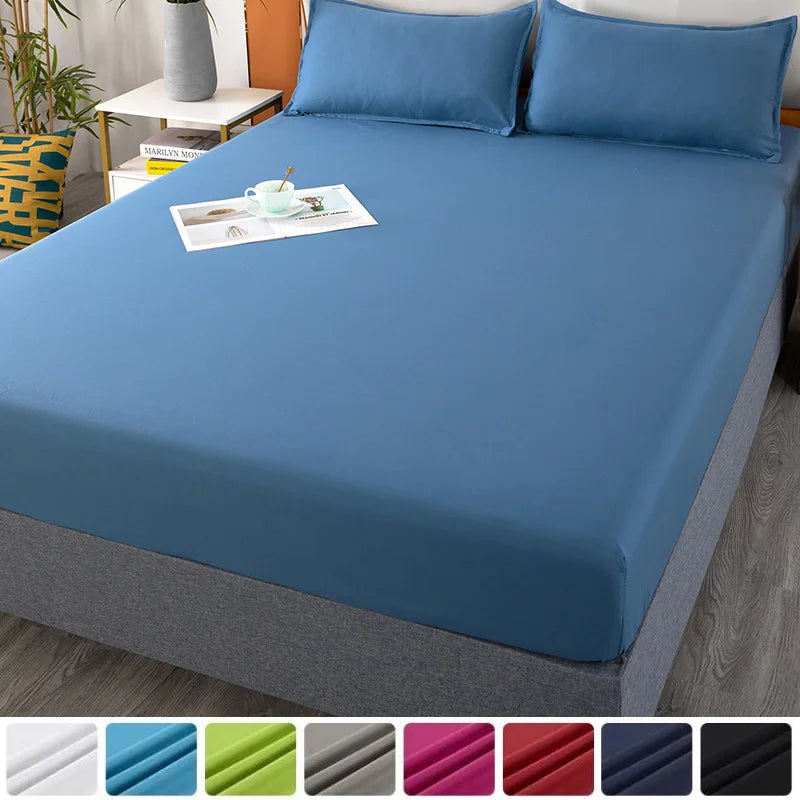 Drap-housse en coton doux avec élastiques, couleur unie, antidérapant, pour lit double, King, Queen, 140/160/200