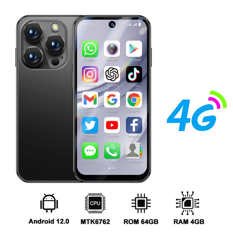SERVO 19PRO Android Mini Smartphone 4G Cellular 6GB+128GB 3.88" HD Display Face Unlock 2 SIM Small Mobile Phones GPS Play Store