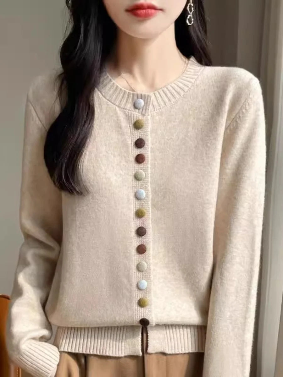 Cardigans Femme, Gilet Tricoté Chaud et Épais Boutonné à Col Rond Manches Longues pour l'Automne et l'Hiver, Haut de Chemise de Base
