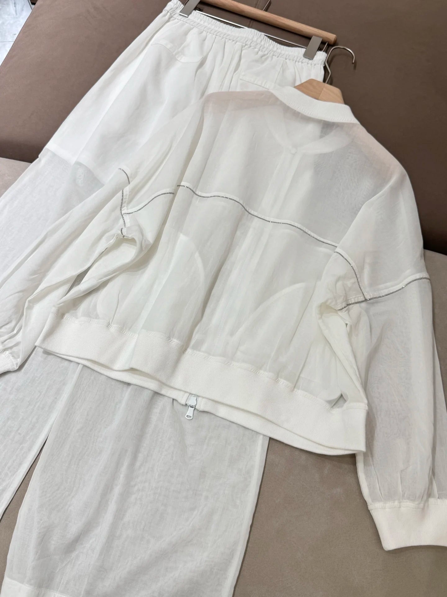 Spring Summer 2025 Women's Thin Cotton Sun Protection Suit Long Sleeve Zipper Jacket + Drawstring Straight Pants 2-Piece Set