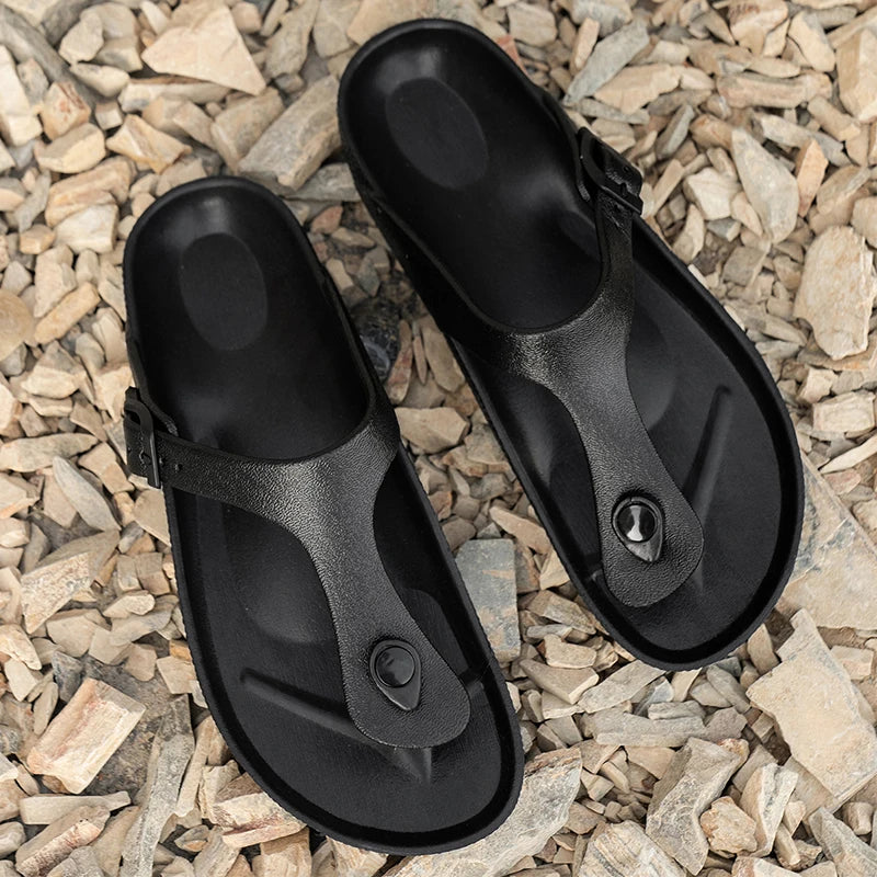 Men's casual simple buckle flat heel sleeve with clip on flip flops in large size