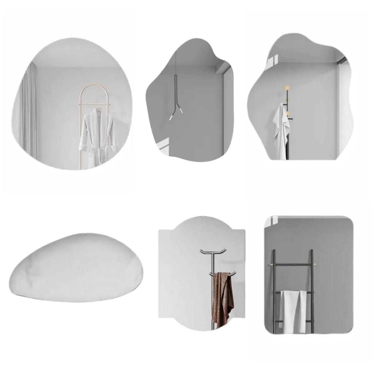1 miroir en acrylique irrégulier pour salle de bain, 40 cm, incassable, en forme de nuage, autocollant mural, miroir de coiffeuse, chambre à coucher, salon, décoration
