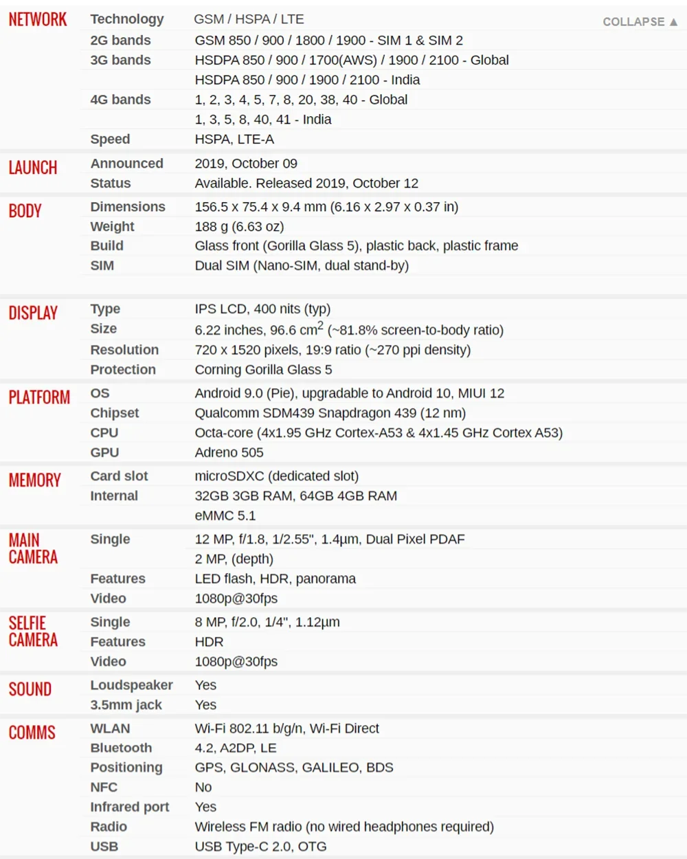 Global Firmware Xiaomi Redmi 8 Smartphone Dual SIM-Karte 12MP+2MP+8MP 6.22-Zoll-Bildschirm Snapdragon 439 Octa-Core 4G LTE Gebrauchtes Telefon