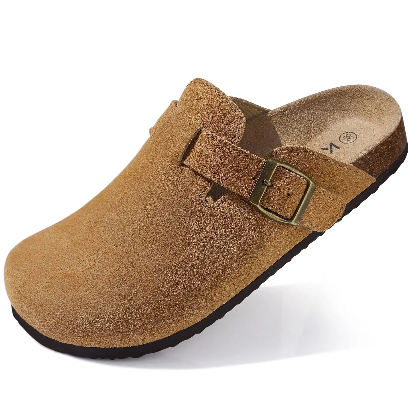 KIDMI Wildleder-Clogs für Damen Herren Pantoletten Korkfußbett Sandalen mit Fußgewölbestütze Modische rutschfeste Outdoor-Strandschuhe Hausschuhe