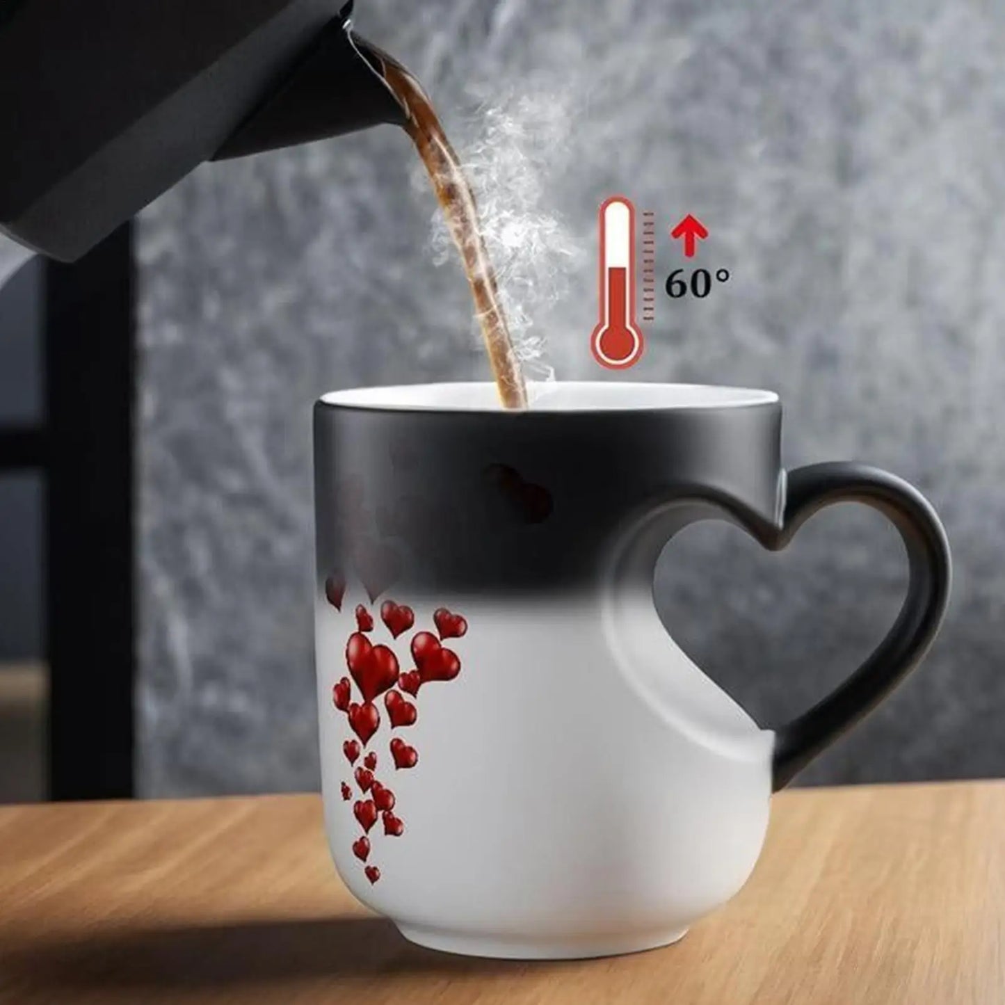 Heart Shape Color Change Mug Ceramic Heat Activated Mug Milk Juice Cup for Women Men Kids Family Workplace Home Dorm