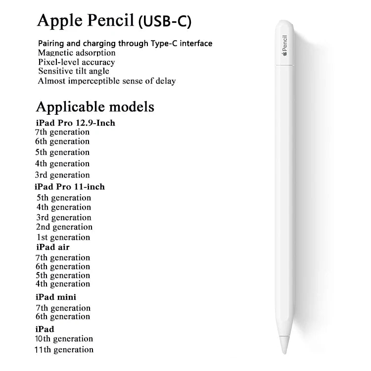 Nouveau Pour Apple Pencil Pro 1ère 2ème génération Stylet USB-C Stylo tactile pour tablette iOS avec affichage de puissance pour iPad 10 A16 air 3-6 M2 Pro M4 mini