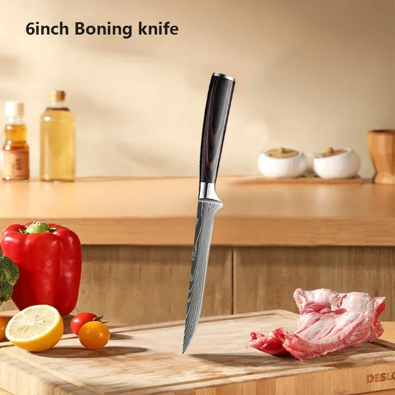 Couteau de Chef Damas Ensemble de Couteaux de Cuisine Professionnels Couteau à Désosser Couteau de Boucher Couteau Utilitaire Couteau Santoku Japonais avec Housse