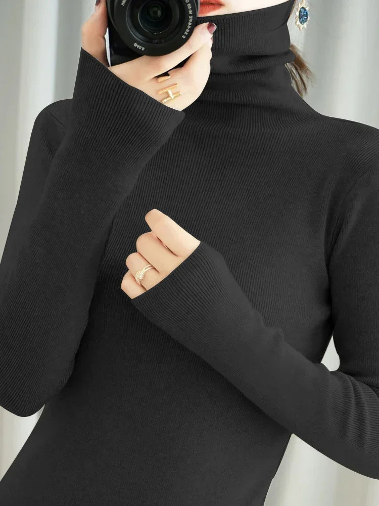 Women Sweater Turtleneck Slim Pullovers Autumn Winter Warm Bottoming Shirts Jumpers Basic High Strecth Korean Knitwear 2026