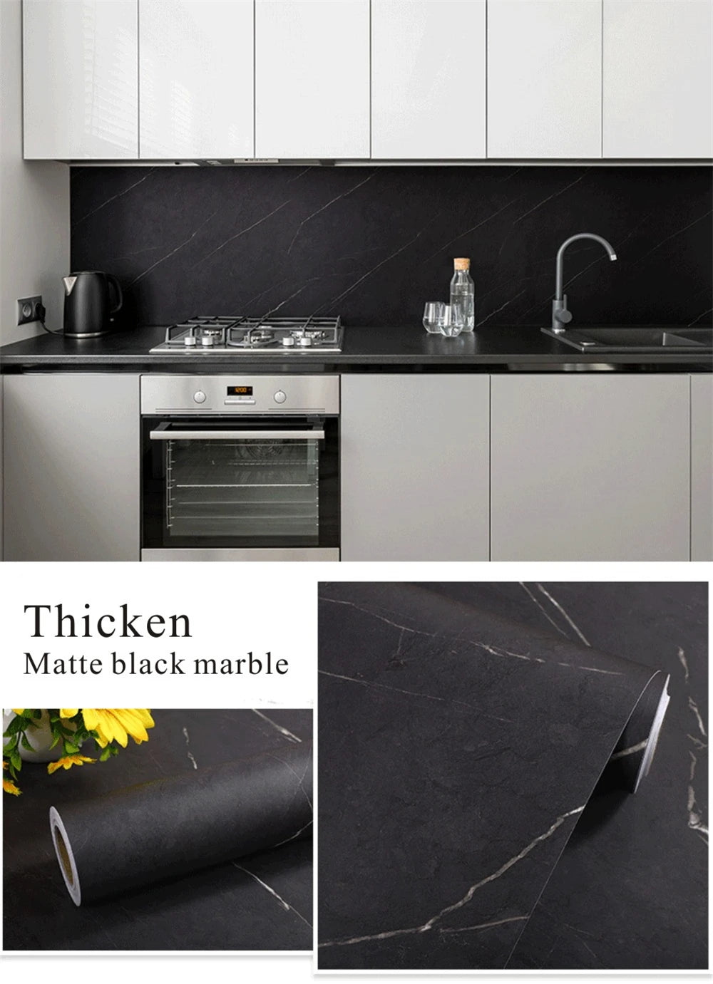 40cm Wide Matte Thick Self-Adhesive Contact Paper Waterproof Marble Wallpaper Furniture Kitchen Countertop Rock Wall Stickers