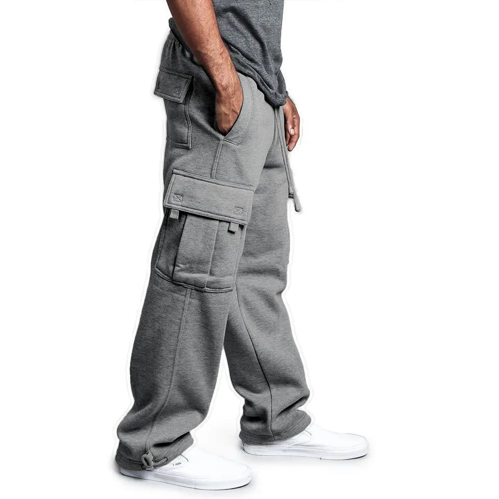 Frühling und Herbst Neue Herren Sport-Freizeit-Hose Multi-Pocket Lose Unifarbene Cargo-Arbeitshose Streetwear Herrenhose
