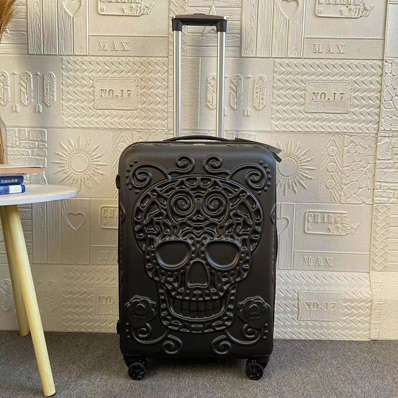 Personality pop elements travel luggage Punk Trend Skeleton suitcase 20" boarding box 24/28" customs lock carry on trolley bag