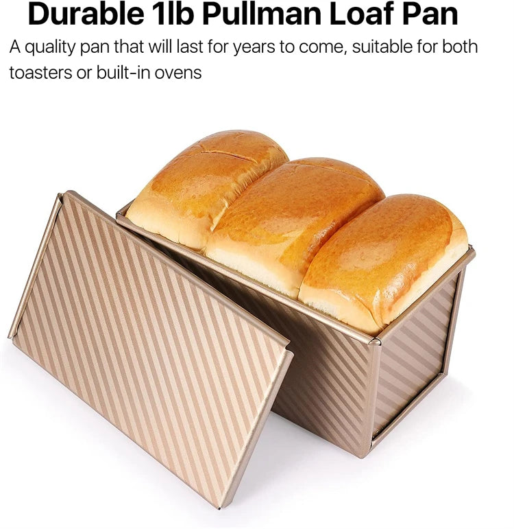 LMETJMA Pullman Loaf Pan with Lid 1 lb Non-Stick Bread Pan Carbon Steel Rectangle Corrugated Toast Box Mold Cake Mold JT157