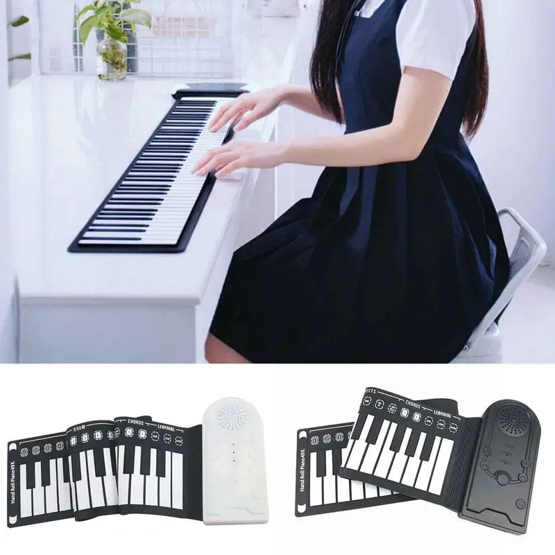 Roll-Up Piano Keyboard, faltbares Hand-Piano, 49 Tasten Hand-Piano für Anfänger, Kinder, Erwachsene, Lernspielzeug für Zuhause