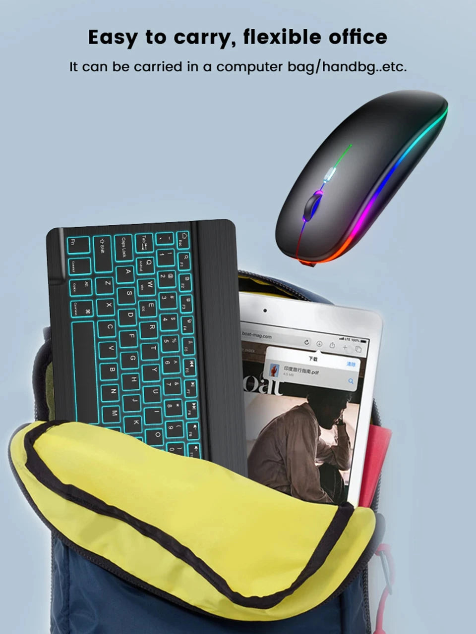 Mini RGB-Hintergrundbeleuchtungs-Tastatur 10 Zoll Bluetooth Kabellose Maus Wiederaufladbar für Spanisch Russisch Hebräisch Koreanisch Französisch Arabisch Portugiesisch