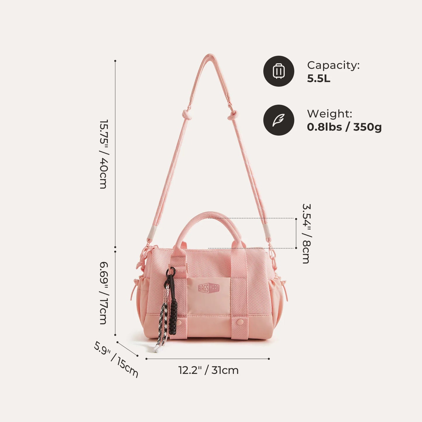 BAGSMART Boston Tasche für Damen, Mini-Reisetasche, Umhängetasche, wasserdicht, mit Nassfach, für Fitnessstudio, Reisen, Alltag, Strand, Wochenendausflug