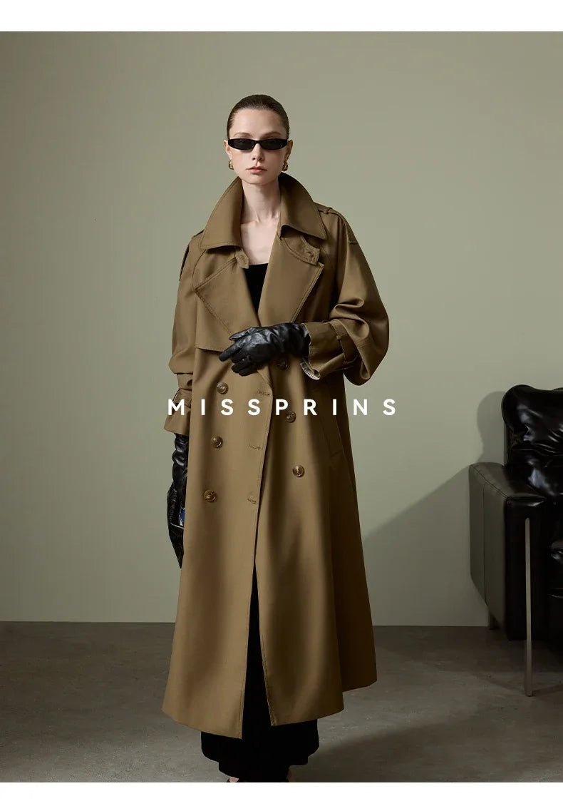 Lautaro Frühling Herbst Langer Khaki Trenchcoat für Damen Gürtel Zweireiher Schick Luxus Designer Europäische Mode Kleidung 2025