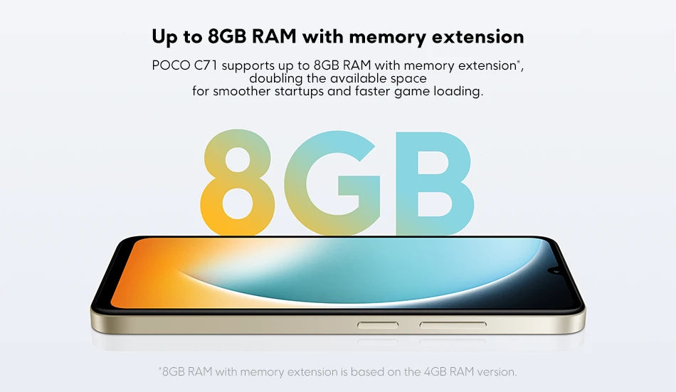 Global Version POCO C71 UNISOC T7250 Processor Immersive 6.88" Display 32MP Al Dual Camera 15W Charging 5200mAh Battery