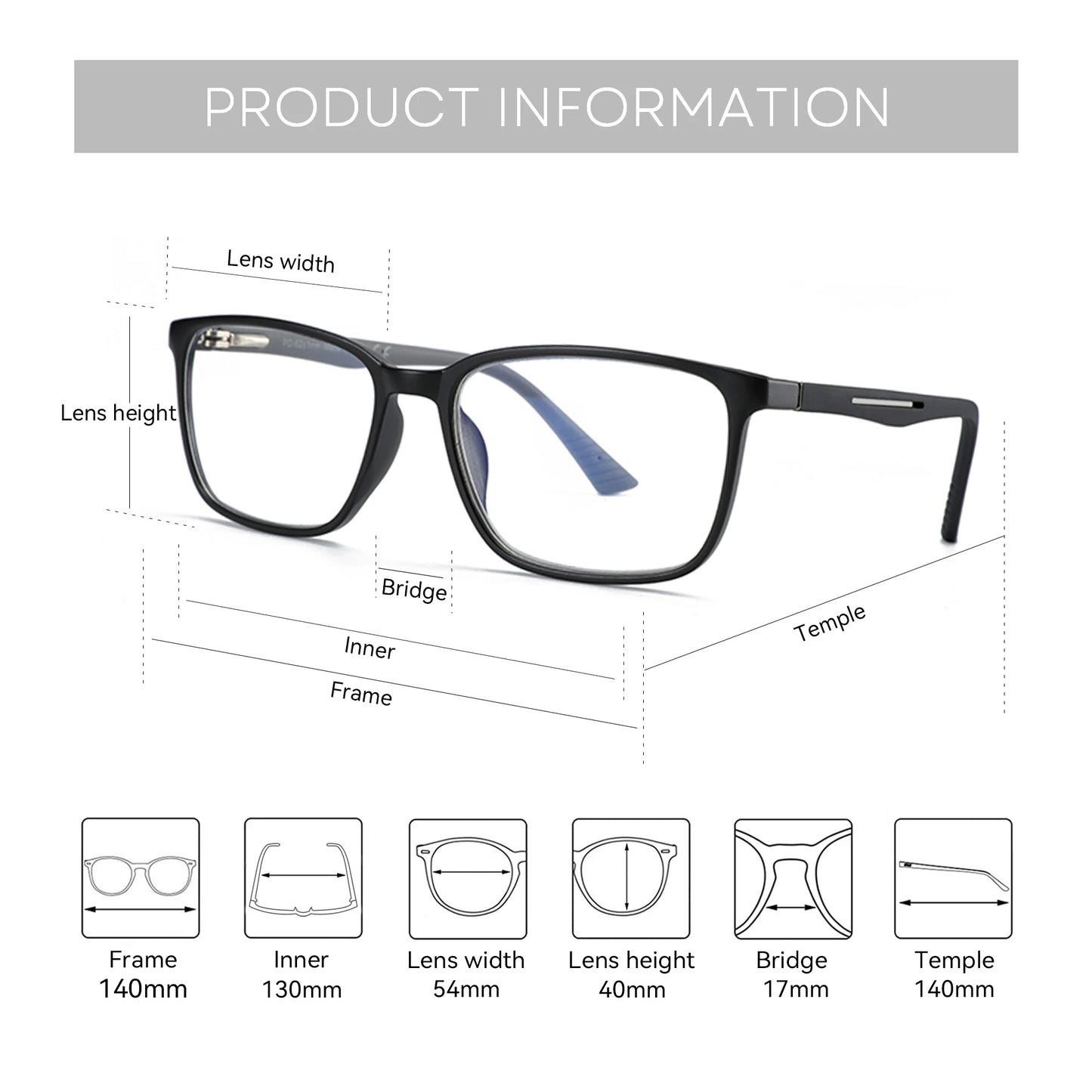 ZENOTTIC Fashion Unisex Square Prescription Glasses Anti Blue Light/Photochromic/ Myopia/Hyperopia/Progressive Eyeglasses