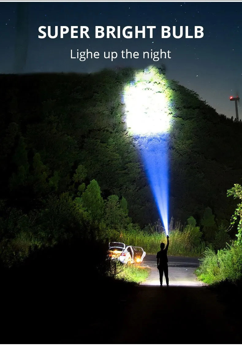 Lampe de Poche LED Haute Puissance 5 LED, Projecteur de Camping Rechargeable avec Lumière Latérale 3 Modes d'Éclairage pour Aventure en Camping en Plein Air