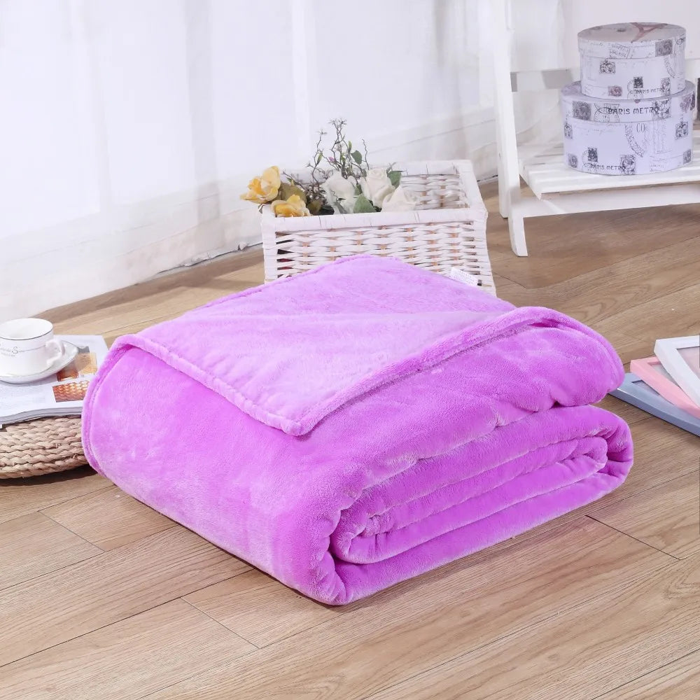Couvertures en flanelle polaire corail 230 g/m² pour lits, couleur unie bleue rose, douce, chaude et fine, couvre-lit, housse de canapé, couverture plaid en fausse fourrure.