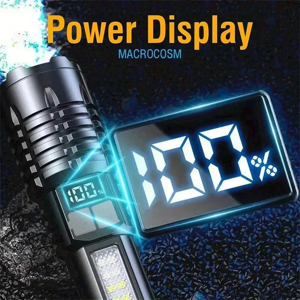 Super Bright COB LED Flashlight TYPE-C Rechargeable Zoomable With Side Light Waterproof Torch Camping Hiking Emergency Outdoor