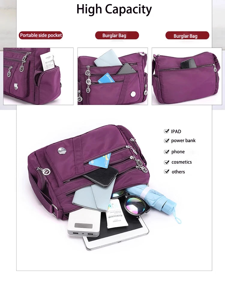 Damen Umhängetasche Wasserdichte Tragetasche Lässige Nylon Handtasche RFID Leichte Kuriertasche