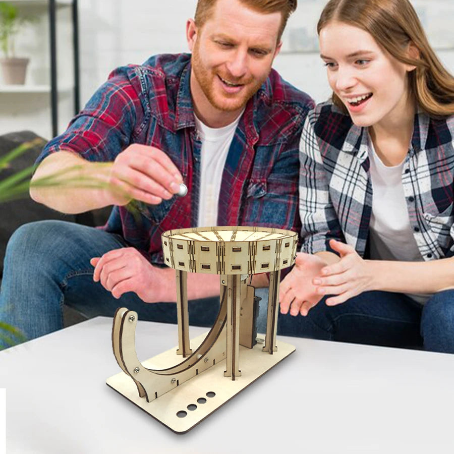 OUZEY Mechanical Marble Run Wooden Model, DIY Ball Track Roller Coaster Kit, STEM Creative Challenge Gift for Kids