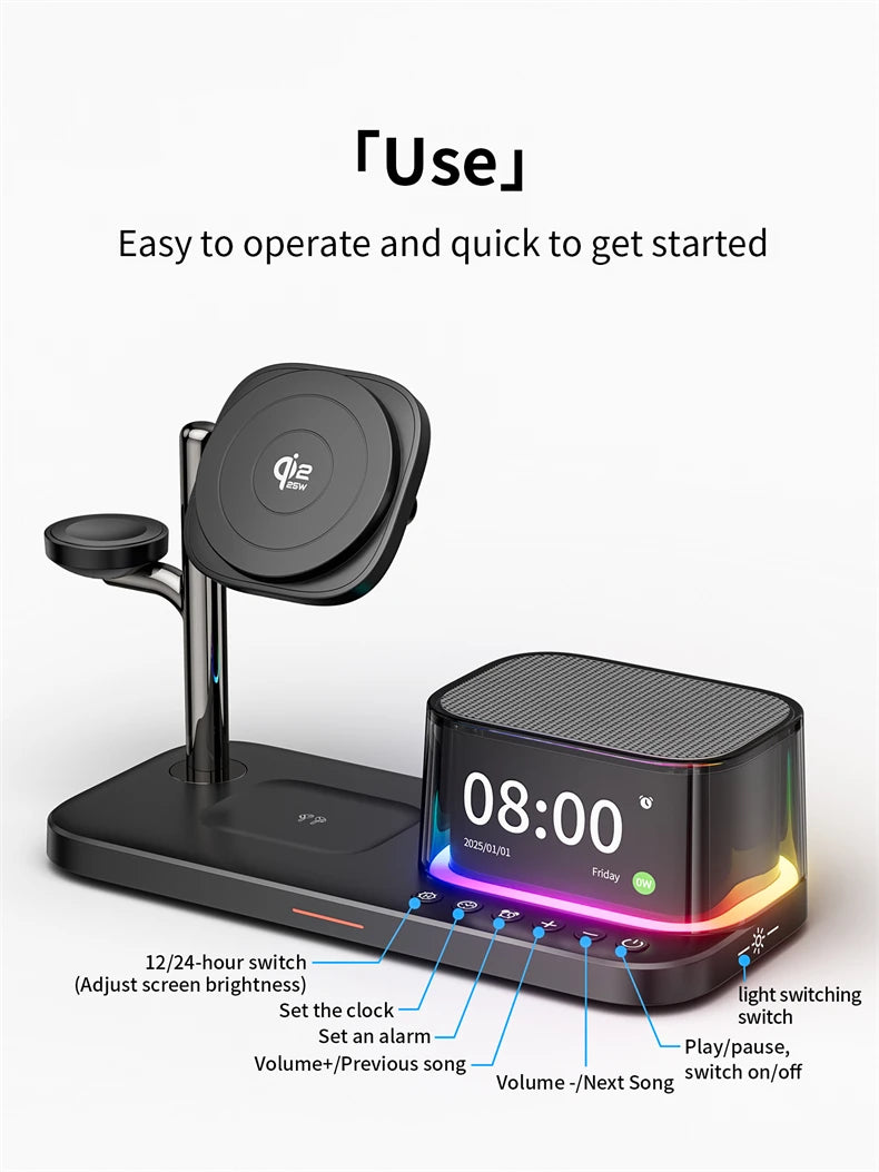 Support de charge sans fil rapide magnétique 5 en 1 Qi2.2 25W pour iPhone 17 16 Pro Max Magsafe Apple Watch et Galaxy Watch Galaxy S26 S25