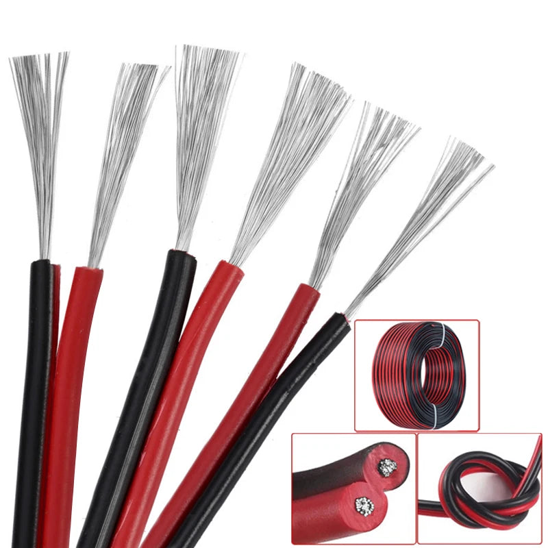 Câble de rallonge 2 conducteurs rouge et noir en PVC 22awg 20awg 18awg Fil domestique en cuivre étamé