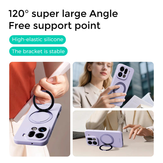 For OPPO Find X9 Pro Case Hand Feel Liquid Silicone Magsafe Ring Holder inner Fur Soft Mobile Phone Cover
