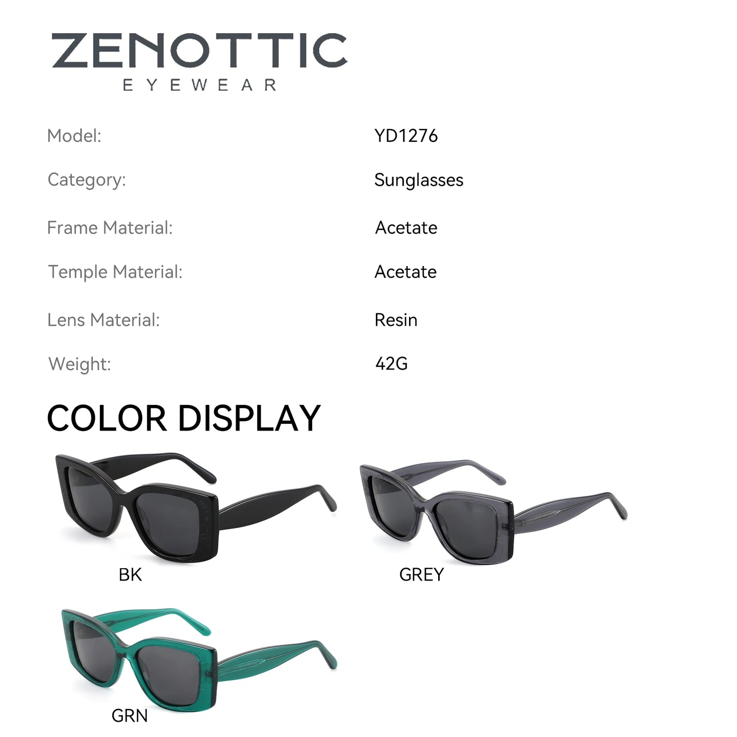 ZENOTTIC Trendige quadratische Acetat-Sonnenbrillen für Damen UV400 Myopie Optische Sonnenbrille Polarisierte Gleitsicht-Sonnenbrillen