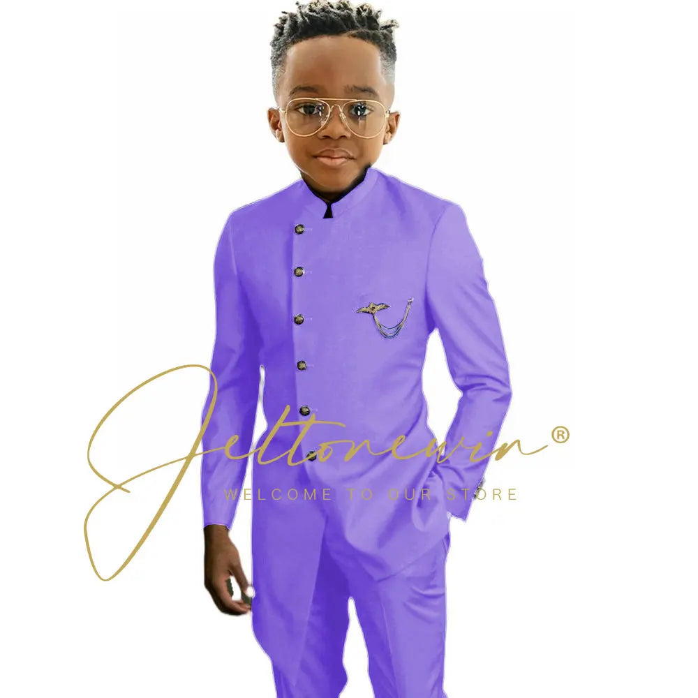 Königsblaues afrikanisches Design Jungen-Anzüge Set für Hochzeit Formeller Smoking Kinder Kostüm Klavieraufführung Maßgeschneiderte Kinder