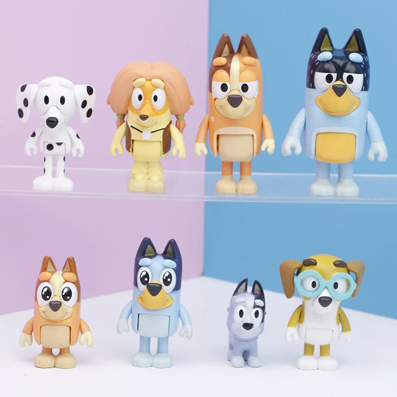 Nouvelle famille mignonne The Bruy Figurine d'action de dessin animé Bingo aux yeux bleus Poupée modèle Jouets animés pour enfants Cadeau d'anniversaire de Noël 8/12pcs un ensemble