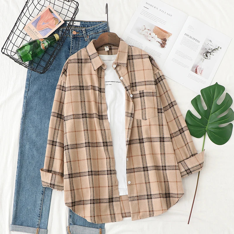 Women's Plaid Shirt 2025 New Ladies Loose Casual Blouse and Tops Fresh College Style Female Long Sleeve Shirts Women Clothes