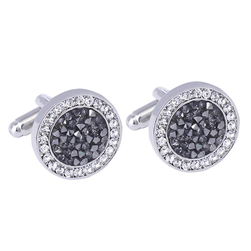 Modern Mens Cufflinks Pave Round Crystal Cuff Links Black Blue Rhinestone Color Dust Formal Button Ornaments