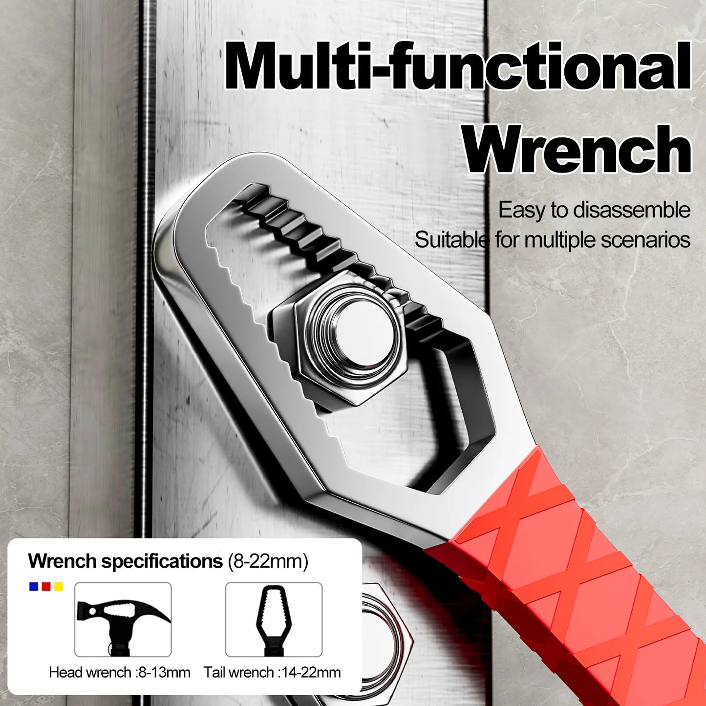 Multifunktionaler Schafshornhammer, angeschlossener Hammer, universeller Schraubenschlüssel, Brecheisen, Nagelheber, Holzbearbeitungshammer, klappbarer Schafshornhammer
