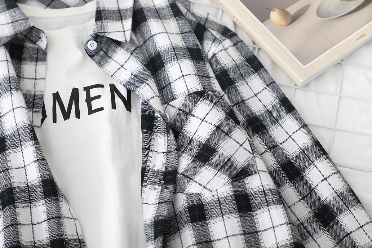2024 Automne Nouvelle Chemise à Carreaux Ample pour Femme Marque Excellente Qualité Blouses et Hauts Design Décontracté Frais Chemises à Manches Longues pour Femme