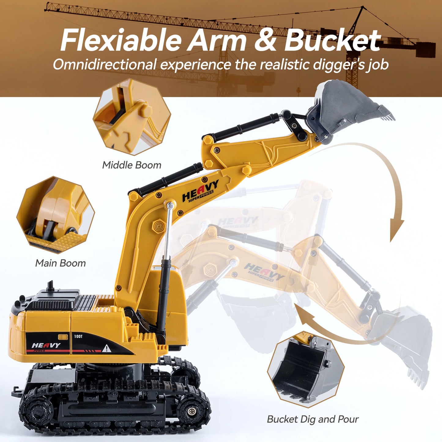 ZWN 1/16 1/20 Ferngesteuerter Bagger Kipper RC Modellauto Spielzeug Professionelles Legierungs-Simulations-Baufahrzeug für Kinder