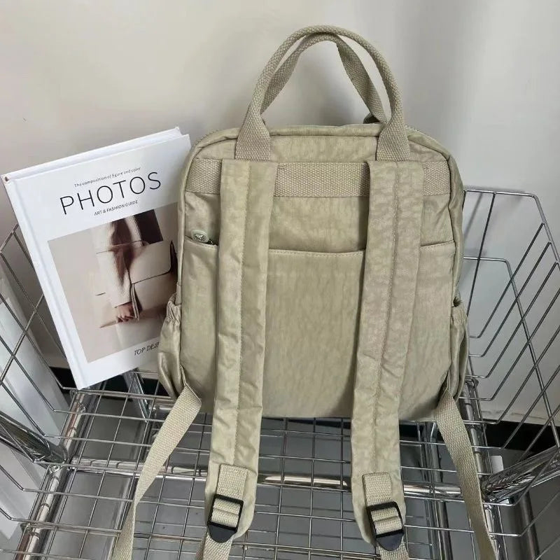 Fashion Multi-pocket Woman's Backpack Soft Handle Solid Color Nylon Travel Backpack Lightweight Casual School Backpacks