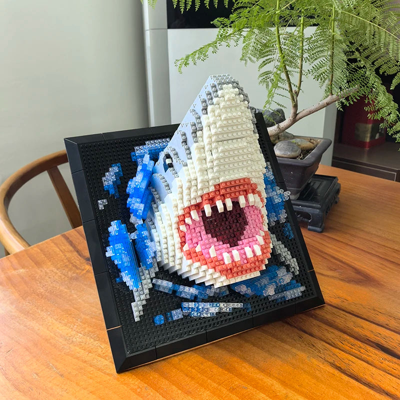 Blocs de construction 3D Tête de monstre de requin Murale Blocs de construction muraux DIY Pendentif animal Décoration murale Sculpture à suspendre Décoration d'intérieur Jouets Cadeau
