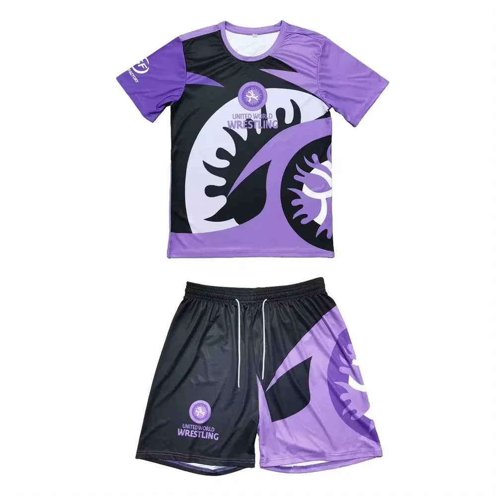 Sommer Trendy Fitness Atmungsaktives Sportoberteil und Shorts-Set für Herren und Damen – schnell trocknend, für Kampftraining und Laufen, Kurzarm