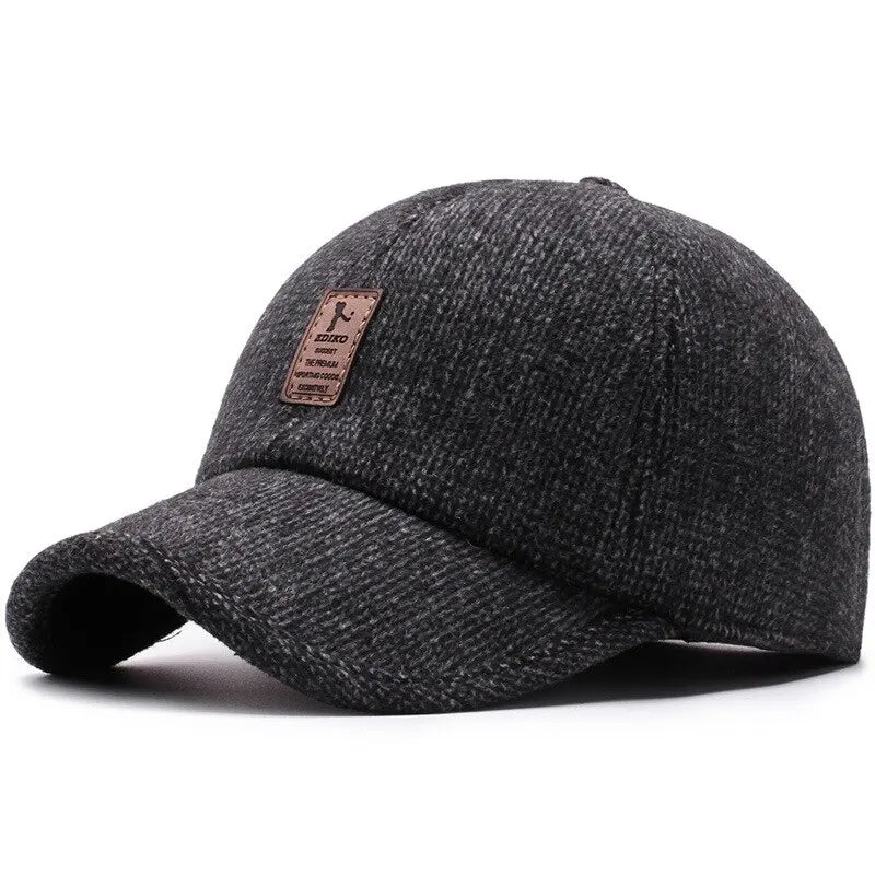 Casquette de baseball en laine tricotée pour l'hiver, cache-oreilles, casquette de baseball pour hommes, chapeaux chauds et épais avec protège-oreilles, casquettes de sport de golf, snapback