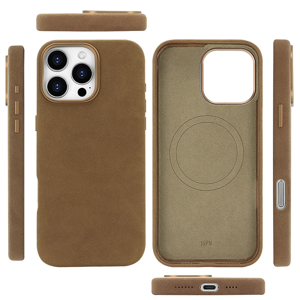 Suede Phone Case for iPhone 17 pro with Magnetic Wireless Charging Anti-Drop Cover Compatible with iPhone 17 16 15 pro Max