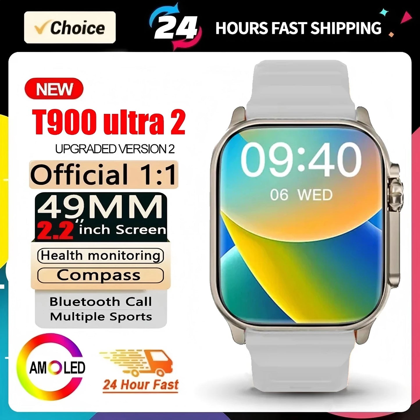 T900 Ultra 2 Watch Smartwatch Ultra Gen 2 IWO Watch NFC Bluetooth-Anruf Herzfrequenz Wasserdicht 2,2 Zoll Kabellose Fitnessuhr
