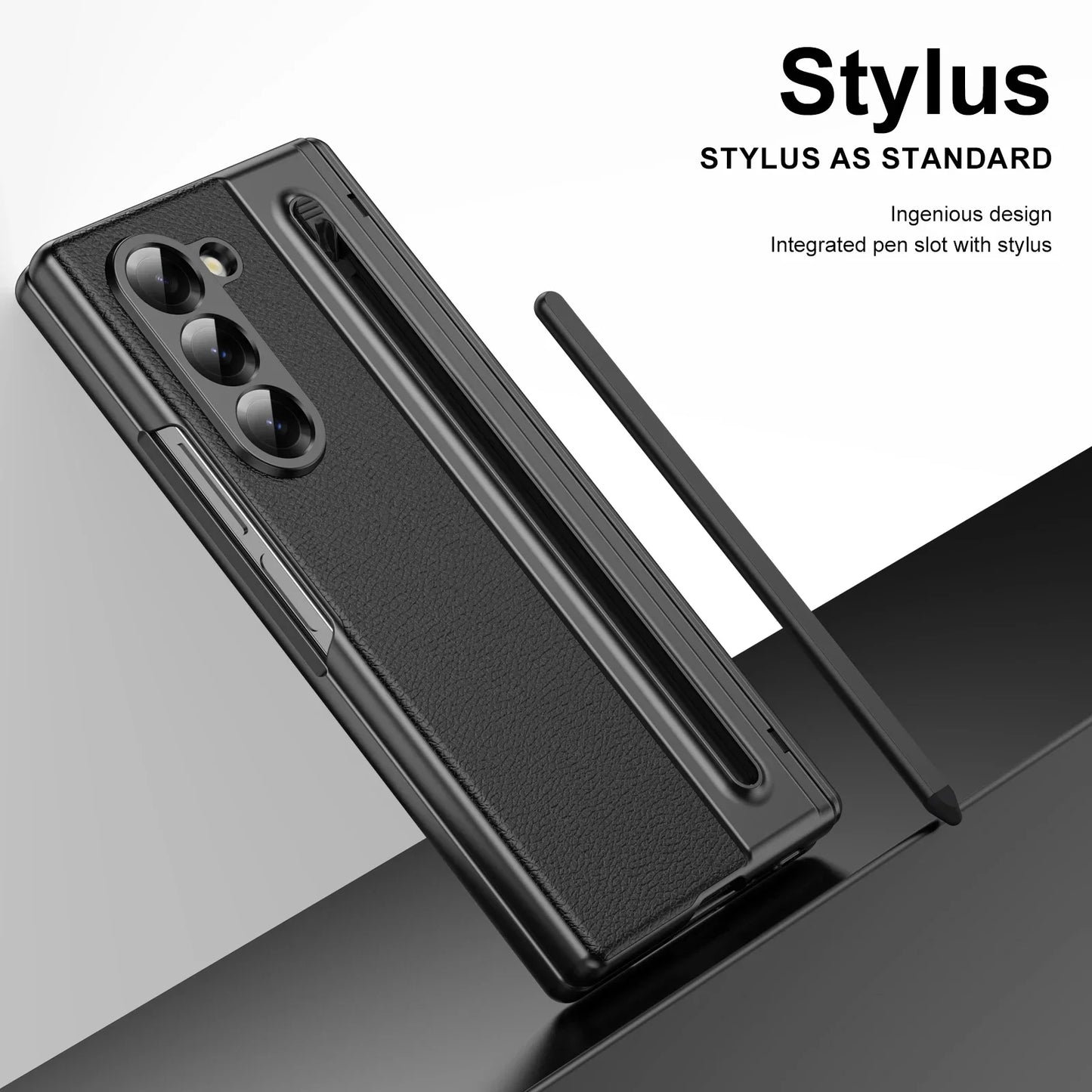 Leder mit Stahlfilm Stifthalter Handyhülle für Samsung Galaxy Z Fold 7 6 5 4 Fold7 Fold6 Scharnierschutz Stoßfeste Hülle