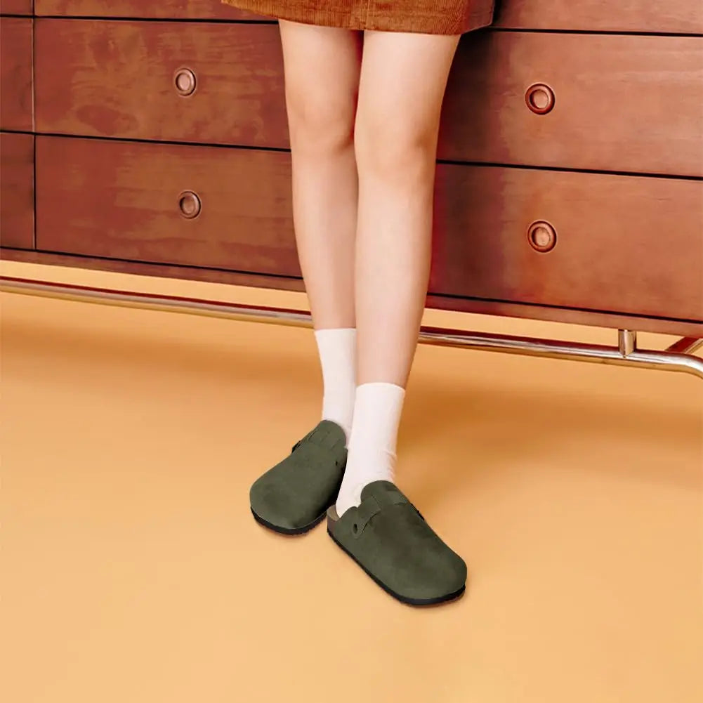 KIDMI Wildleder-Clogs für Damen Herren Pantoletten Korkfußbett Sandalen mit Fußgewölbestütze Modische rutschfeste Outdoor-Strandschuhe Hausschuhe